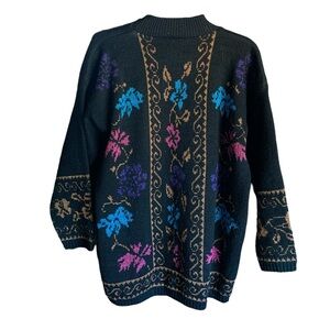 Vintage 1980s black metallic sweater colorful women’s size large